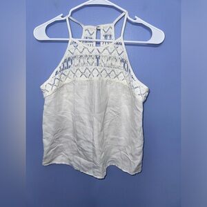 Milly‎ Linen Blend White Crochet White Tank Top Made In USA NWOT Size 0